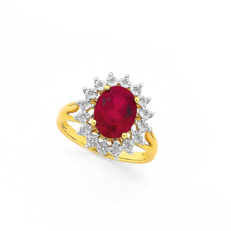 Rings Pascoes | 9Ct Ruby (Created) & Diamond Ring