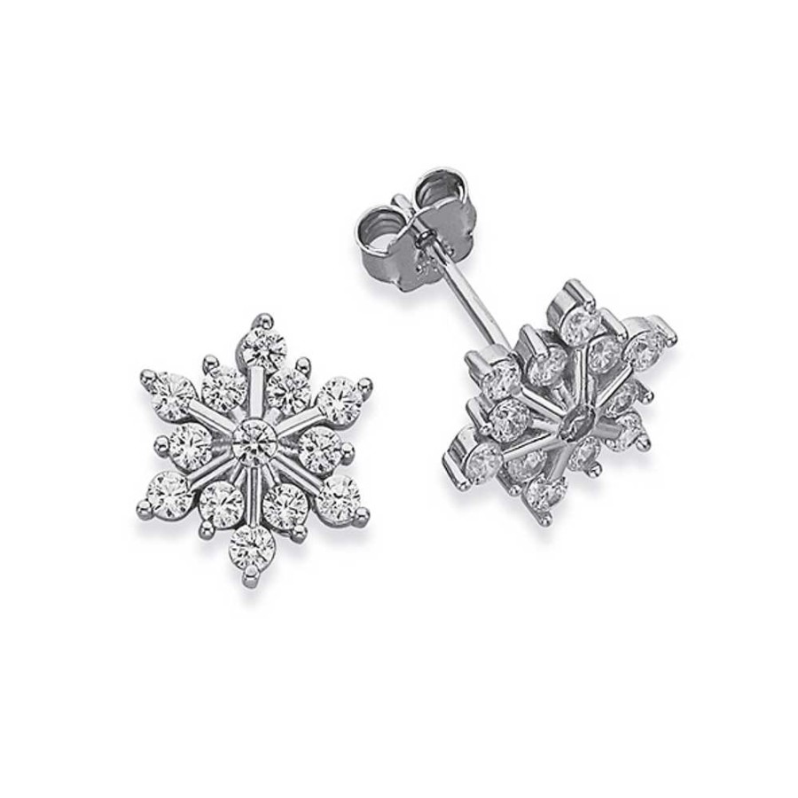 Earrings Pascoes | Sterling Silver Cubic Zirconia Snowflake Earrings