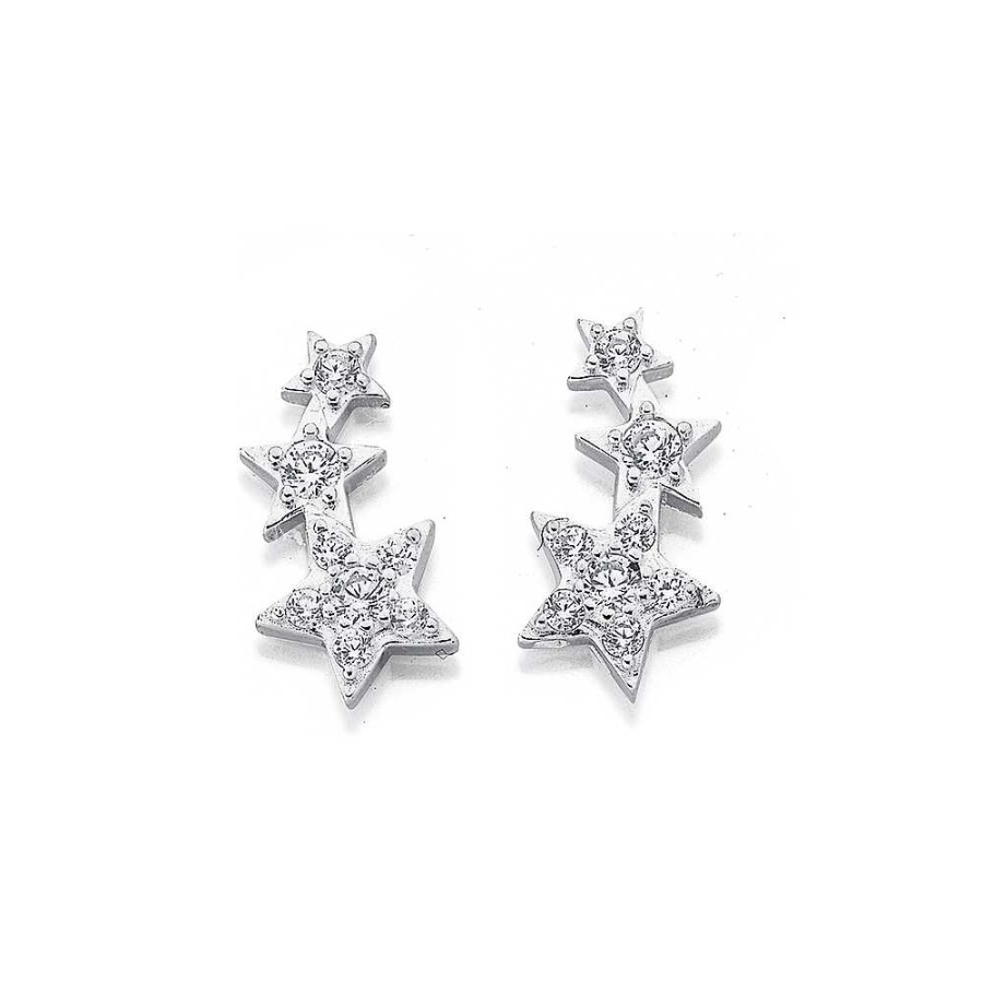 Earrings Pascoes | Cubic Zirconia Star Climber Earrings In Sterling Silver