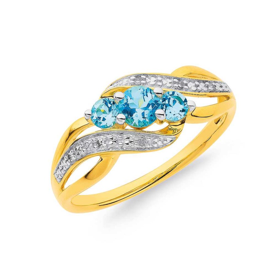 Rings Pascoes | 9Ct Blue Topaz & Diamond Ring