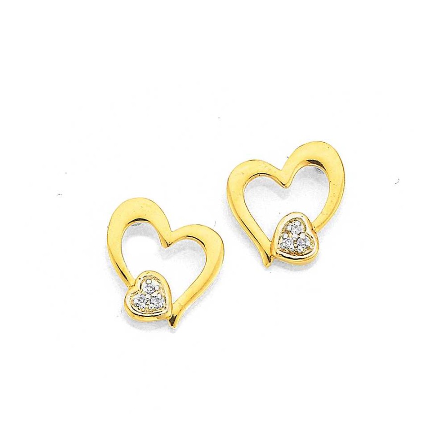 Earrings Pascoes | 9Ct Diamond Double Open Heart Stud Earrings