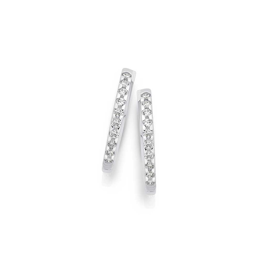 Earrings Pascoes | Silver 15Mm Cubic Zirconia Hoop Earrings