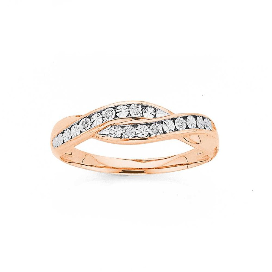 Rings Pascoes | 9Ct Rose Gold Diamond Crossover Swirl Ring