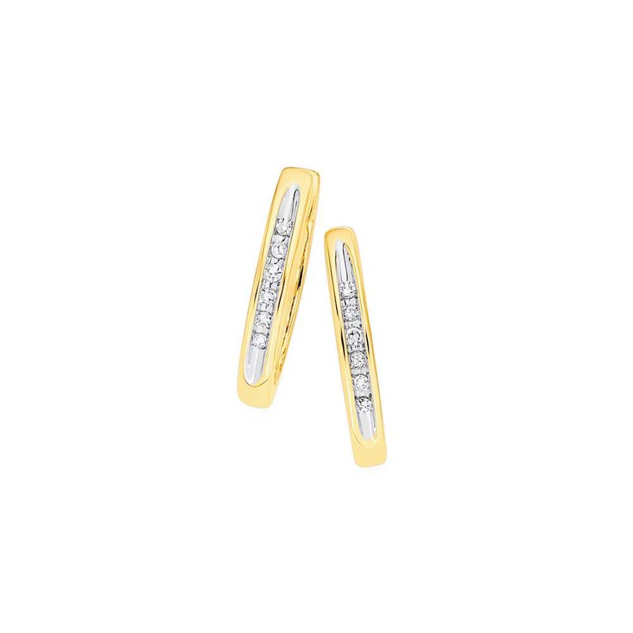 Earrings Pascoes | 9Ct Gold Diamond Huggie Earrings