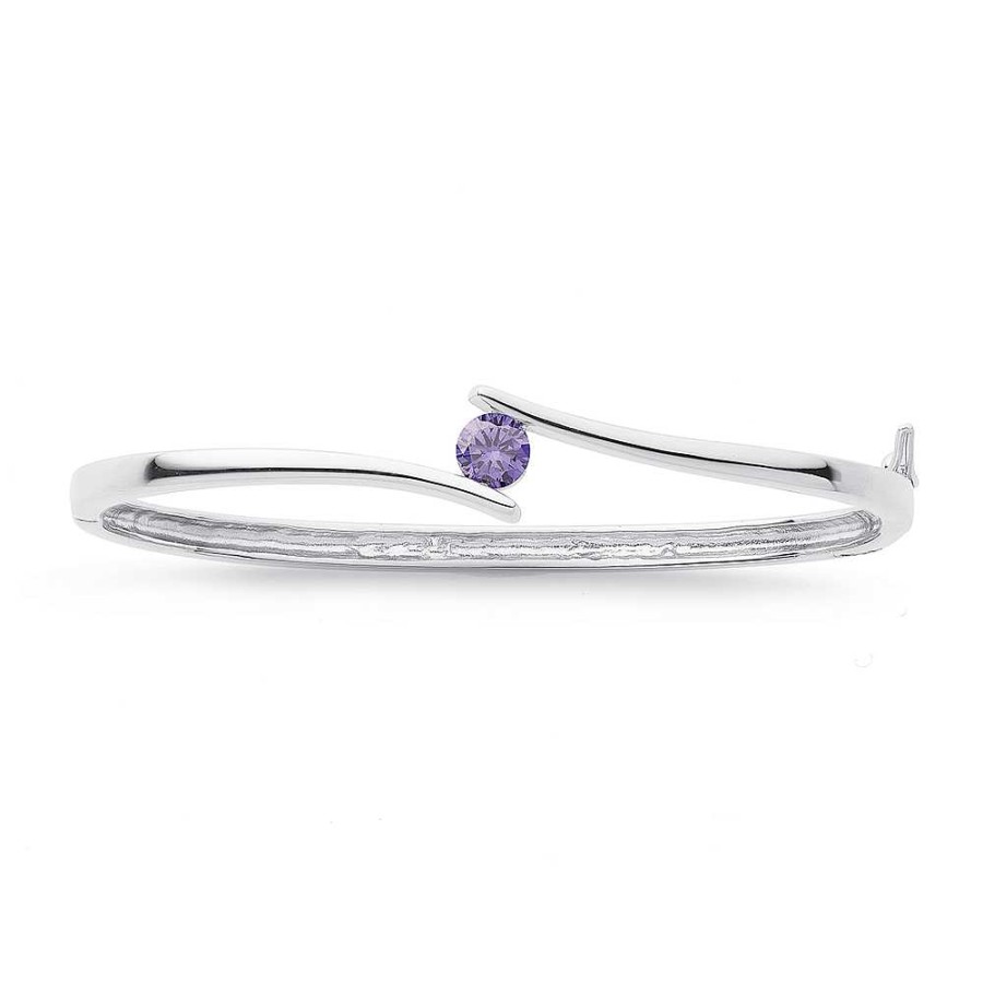 Bangles Pascoes | Sterling Silver Purple Cubic Zirconia Crossover Bangle