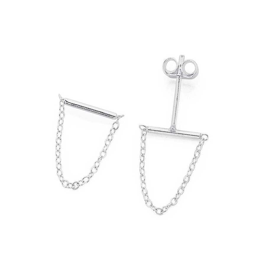 Earrings Pascoes | Sterling Silver Bar Studs With Chain