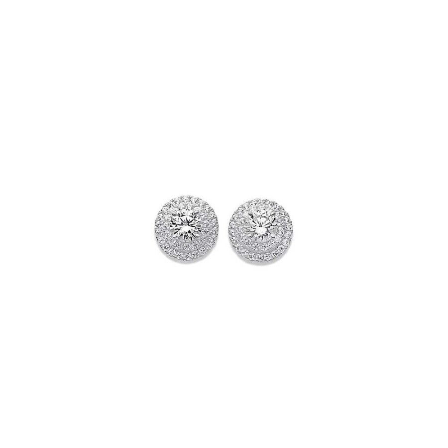 Earrings Pascoes | Sterling Silver Cubic Zirconia Halo Studs