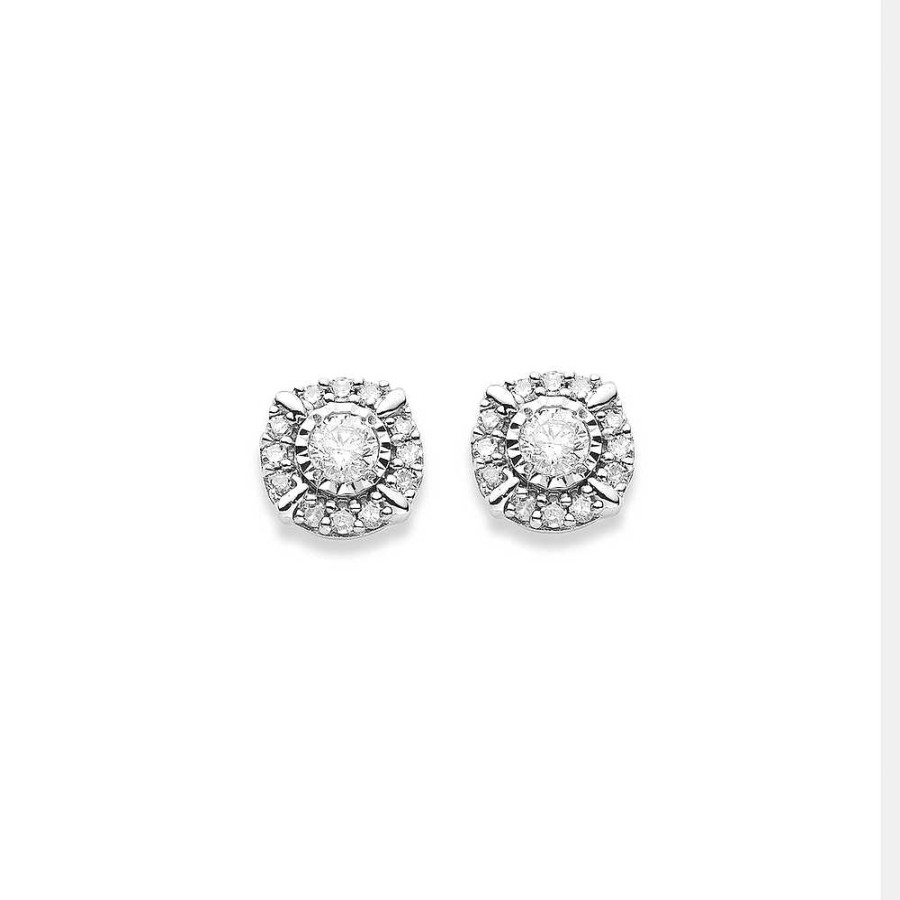 Earrings Pascoes | 9Ct White Gold Diamond Earrings Tdw=.15Ct