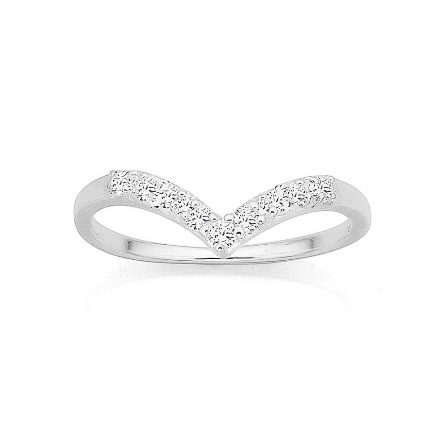 Rings Pascoes | Sterling Silver Cubic Zirconia Chevron Ring