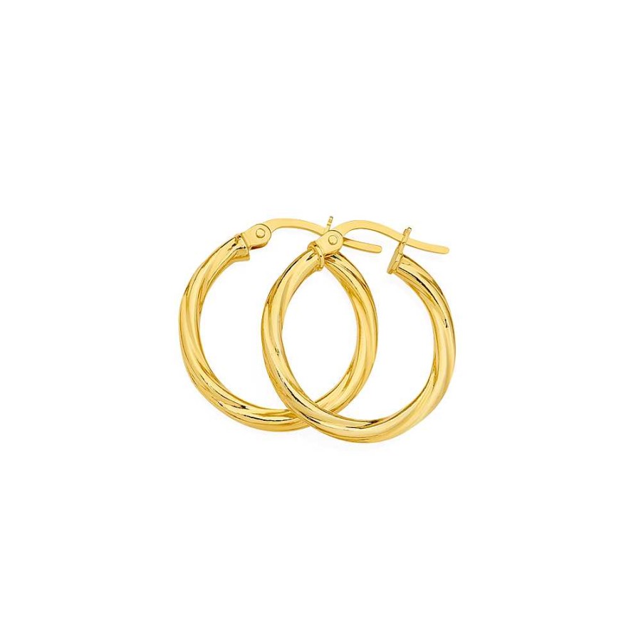 Earrings Pascoes | 9Ct Gold 15Mm Twist Hoop Earrings