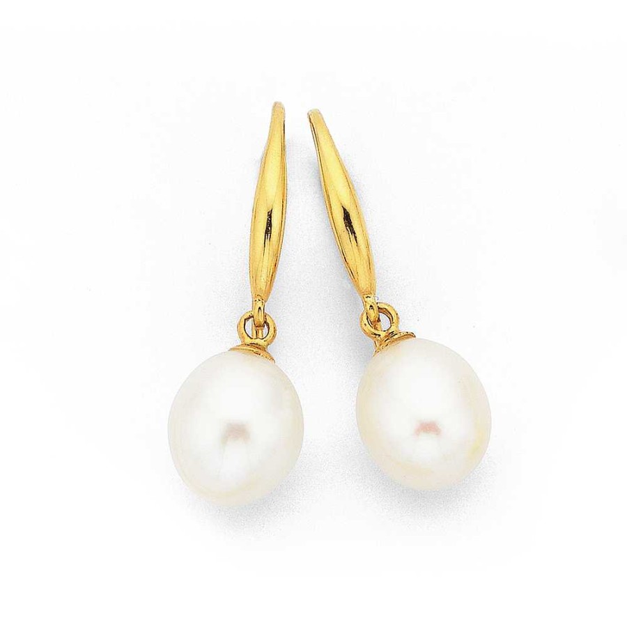 Earrings Pascoes | 9Ct 8Mm Freshwater Pearl Teardrop Earrings