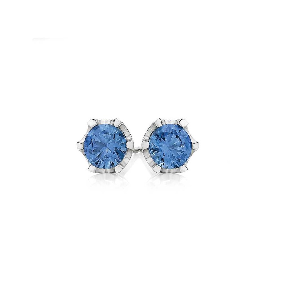 Earrings Pascoes | 9Ct White Gold Created Ceylon Sapphire Stud Earrings