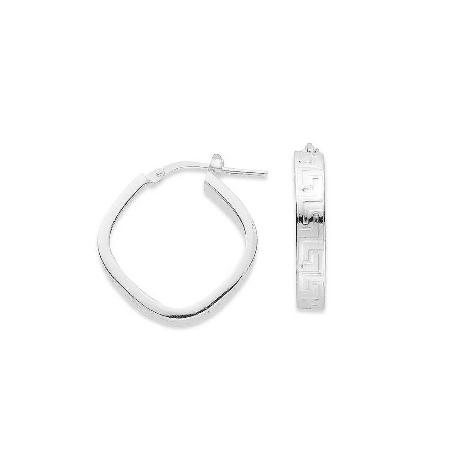 Earrings Pascoes | Sterling Silver Greek Key Hoops