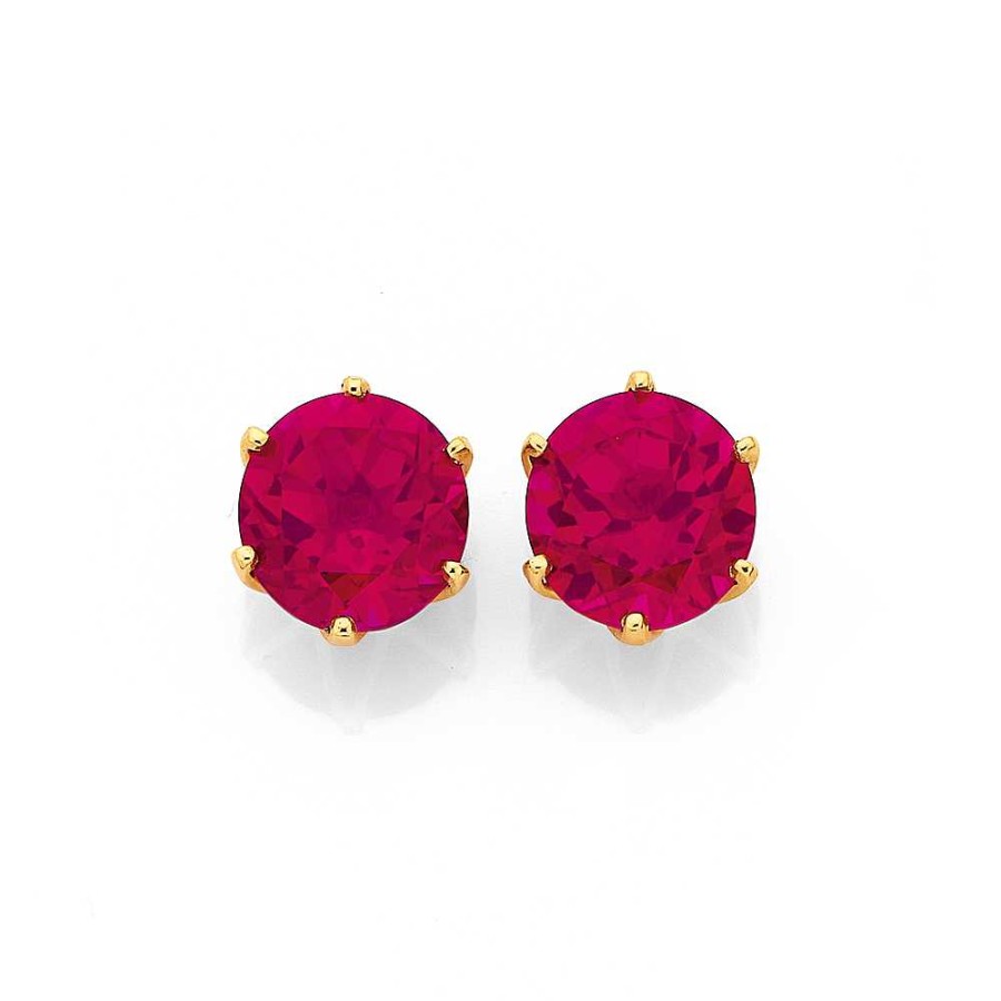 Earrings Pascoes | 9Ct Round Created Ruby Stud Earrings