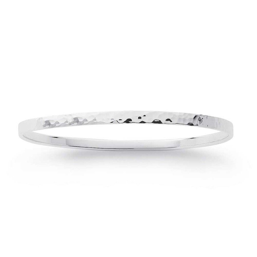 Bangles Pascoes | Sterling Silver 4X70Mm Solid Hammered Bangle