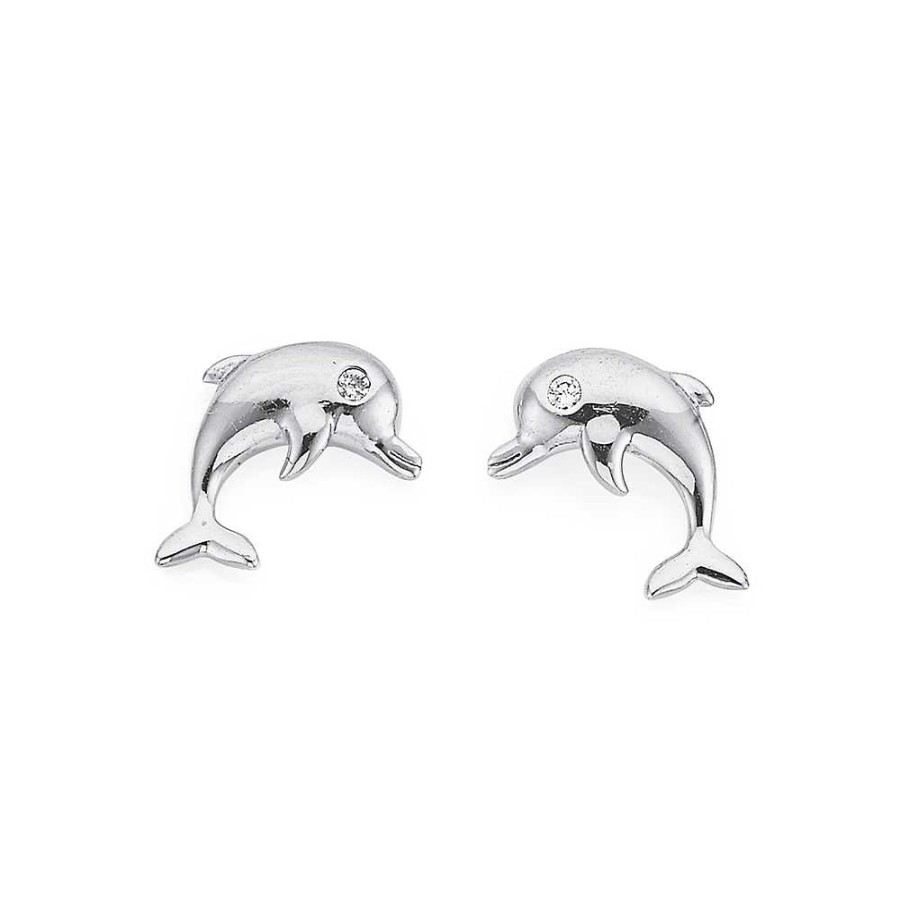 Earrings Pascoes | Sterling Silver Cubic Zirconia Dolphin Studs