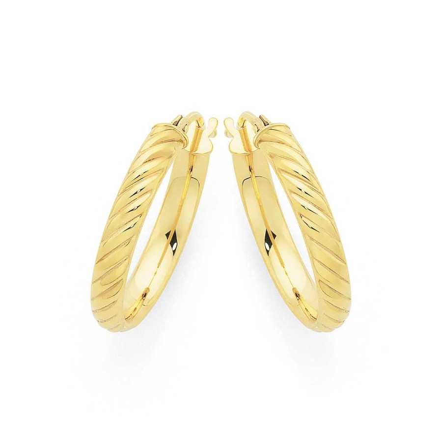 Earrings Pascoes | 9Ct Gold 15Mm Twist Hoop Earrings