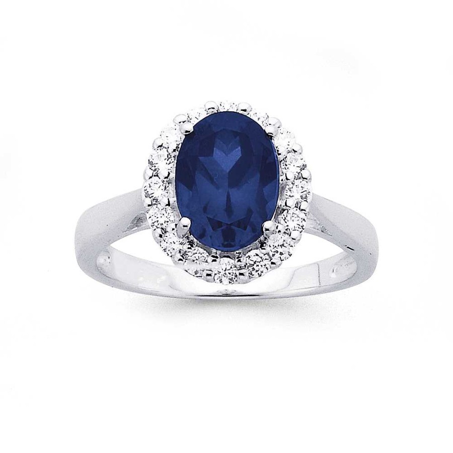 Rings Pascoes | Sterling Silver Dark Blue Cubic Zirconia Cluster Ring