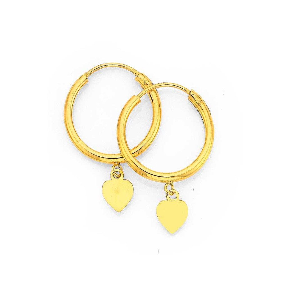 Earrings Pascoes | 9Ct Gold 1.5X10Mm Hoop Earrings With Heart Drop