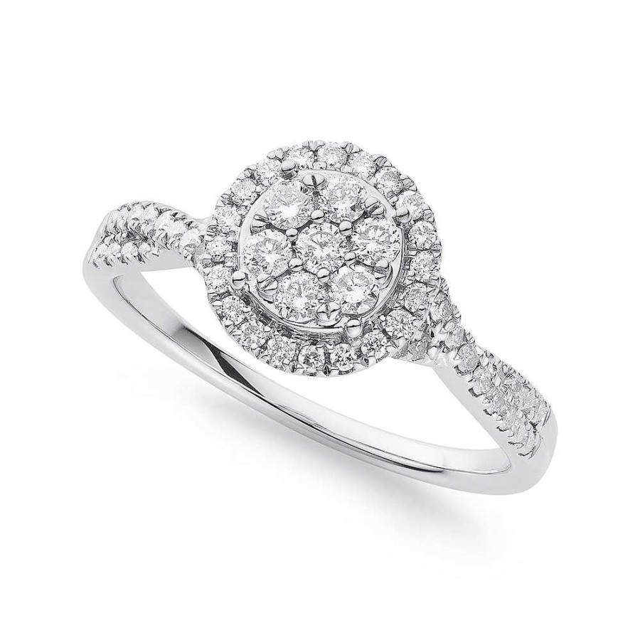 Rings Pascoes | 9Ct Gold White Gold Round Cluster Diamond Ring Tdw=.50Ct