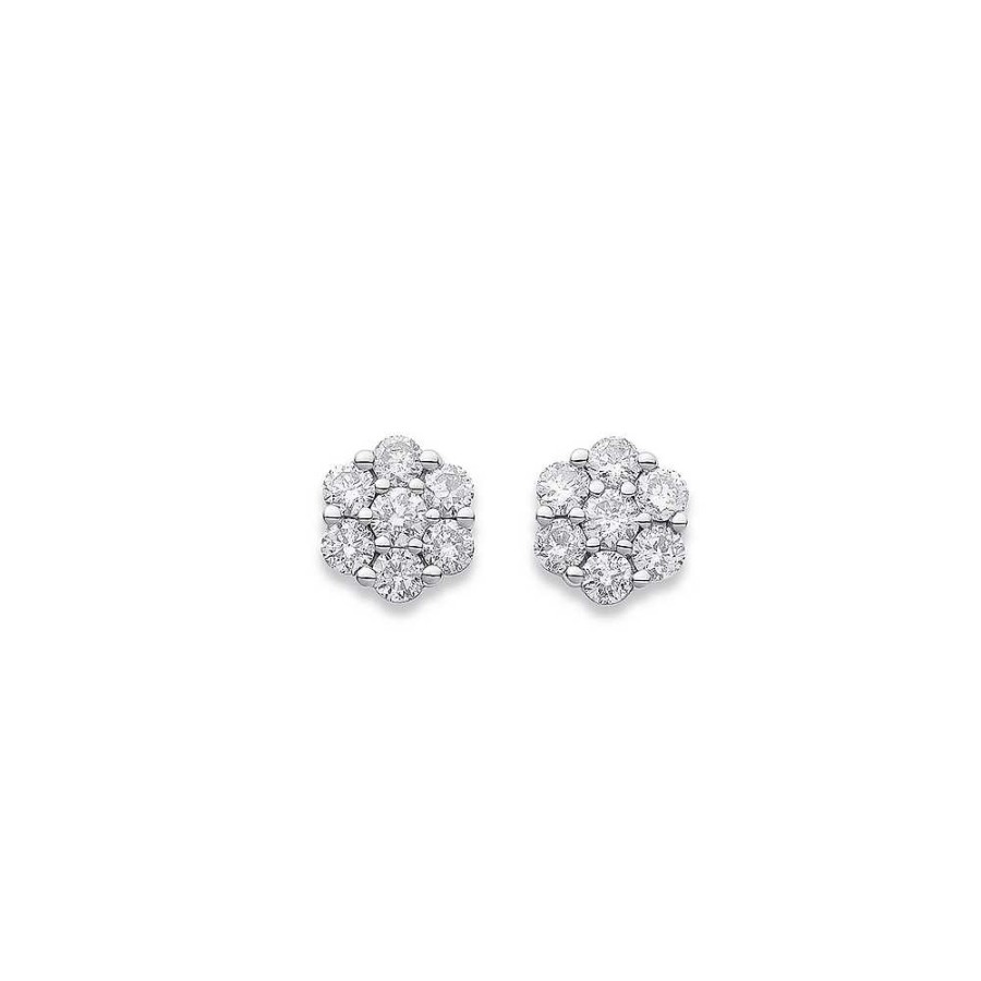 Earrings Pascoes | 9Ct White Gold Cluster Diamond Earrings