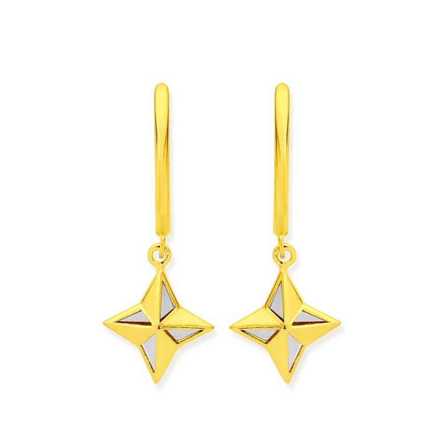 Earrings Pascoes | 9Ct Gold Star Drop Huggie Earrings