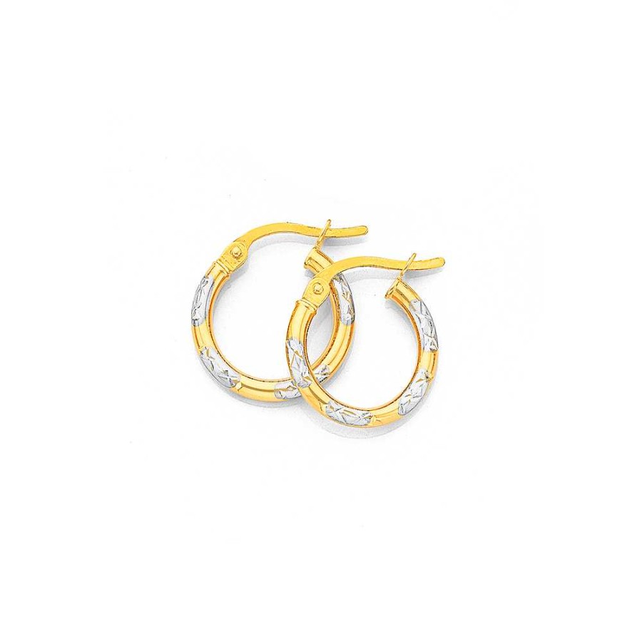 Earrings Pascoes | 9Ct Gold Two Tone 2X10Mm Striped Hoop Earrings