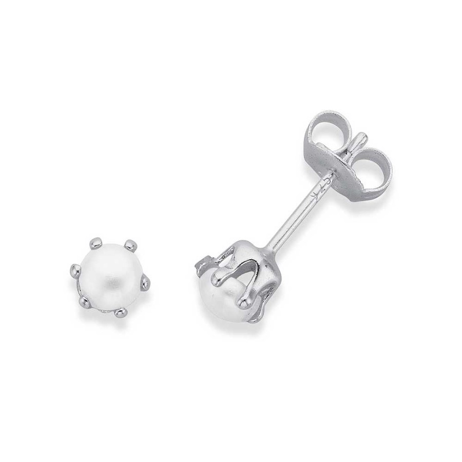 Earrings Pascoes | Sterling Silver Fresh-Water Pearl Round 6-Claw Stud Earrings