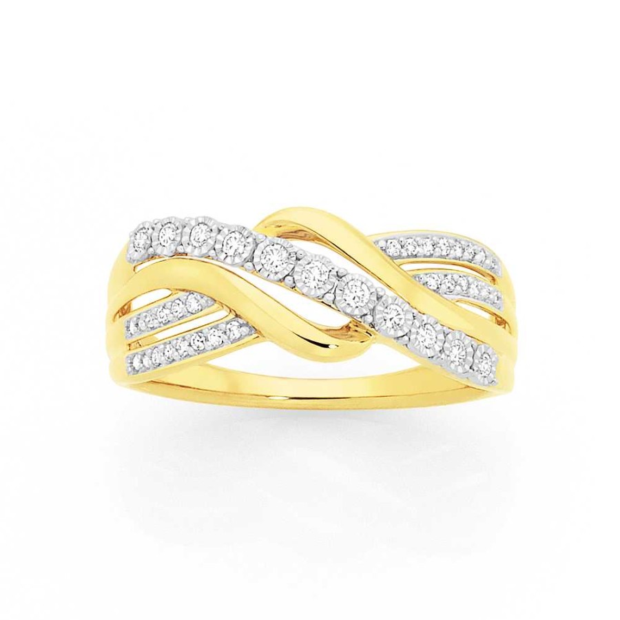 Rings Pascoes | 9Ct Two Tone Gold Diamond Swirl Crossover Ring