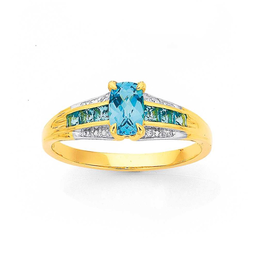 Rings Pascoes | 9Ct Blue Topaz & Diamond Ring