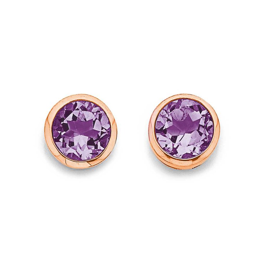 Earrings Pascoes | 9Ct Rose Gold Pink Amethyst Studs