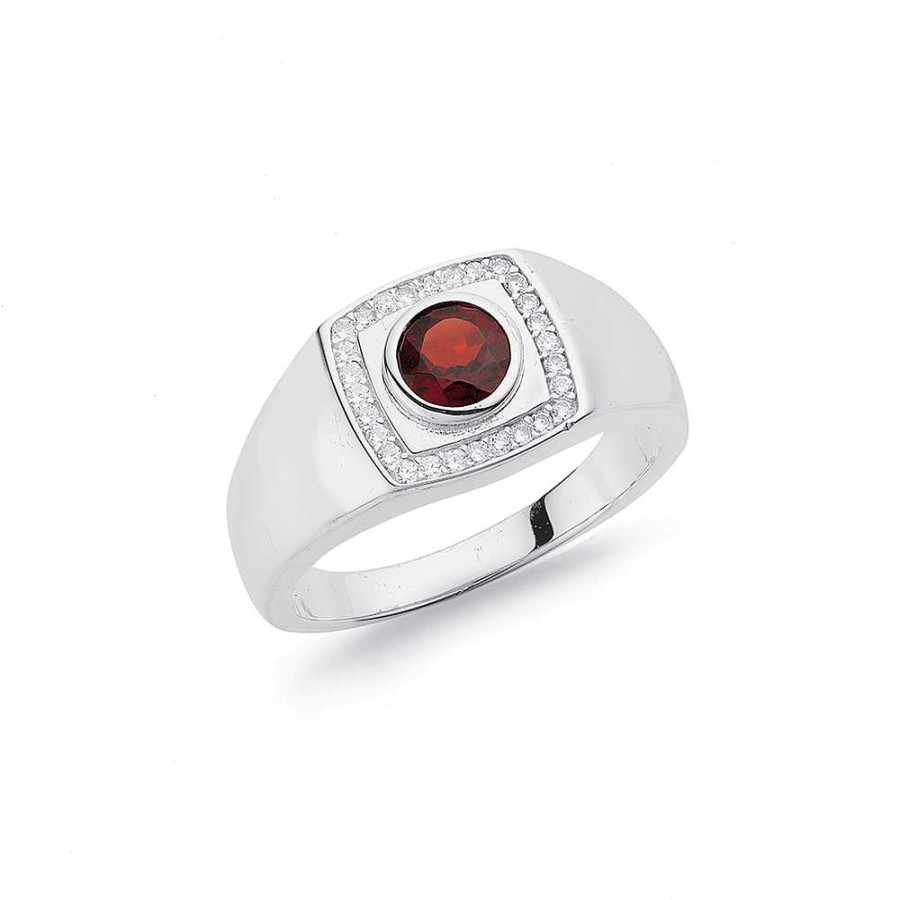 Rings Pascoes | Sterling Silver Cz & Garnet Ring Size Z