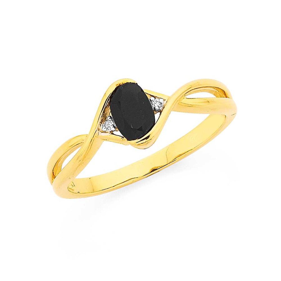 Rings Pascoes | 9Ct Onyx Twist With Diamond Ring