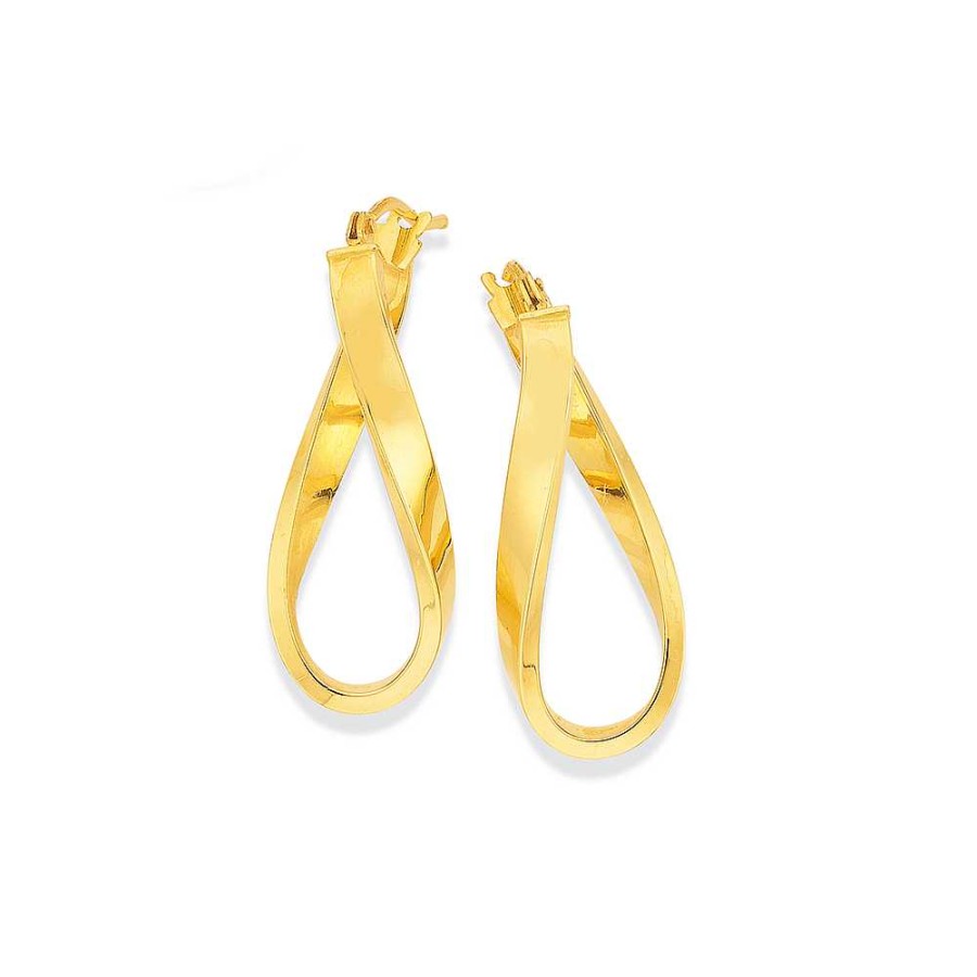 Earrings Pascoes | 9Ct Gold Oval Wave Hoop Earrings