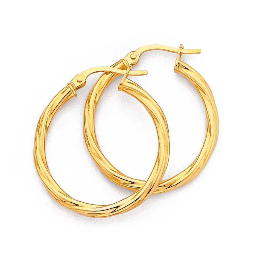 Earrings Pascoes | 9Ct Gold 20Mm Twist Hoop Earrings