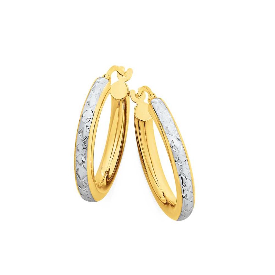 Earrings Pascoes | 9Ct Two Tone Diamond Cut Hoops