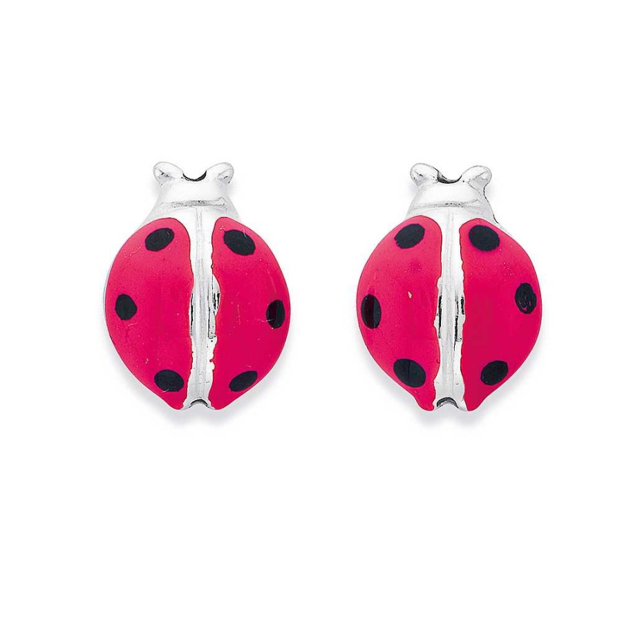 Earrings Pascoes | Pink Enamel Ladybird Earrings In Sterling Silver