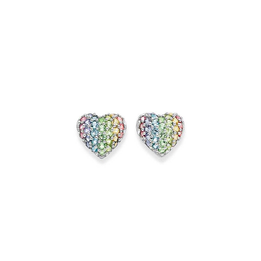 Earrings Pascoes | Sterling Silver Crystal Pave Heart Earrings