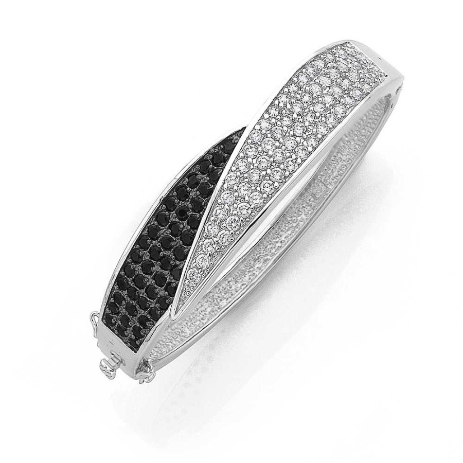 Bangles Pascoes | Sterling Silver Black & White Cubic Zirconia Bangle