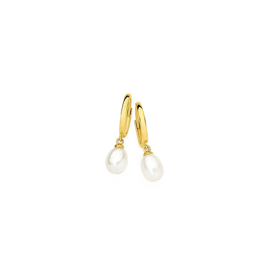 Earrings Pascoes | 9Ct Gold Cultured Freshwater Pearl Huggie Earrings