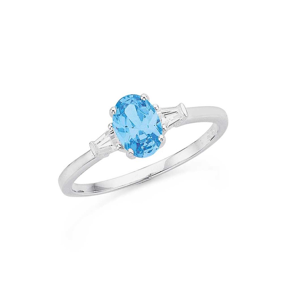 Rings Pascoes | Sterling Silver Blue Cz Oval Ring