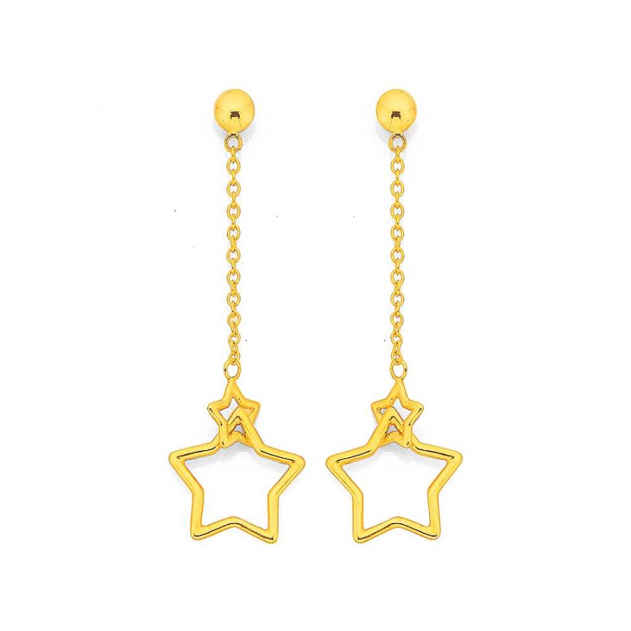 Earrings Pascoes | 9Ct Double Star Chain Drop Earrings