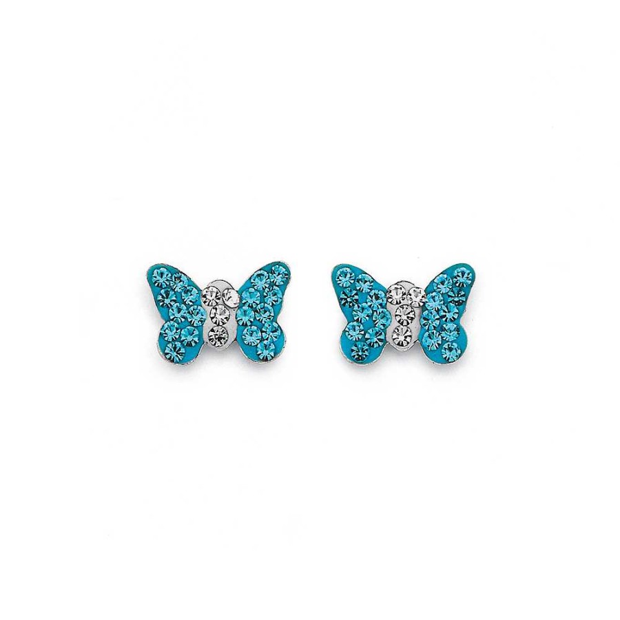 Earrings Pascoes | Sterling Silver Blue Crystal Butterfly Earrings