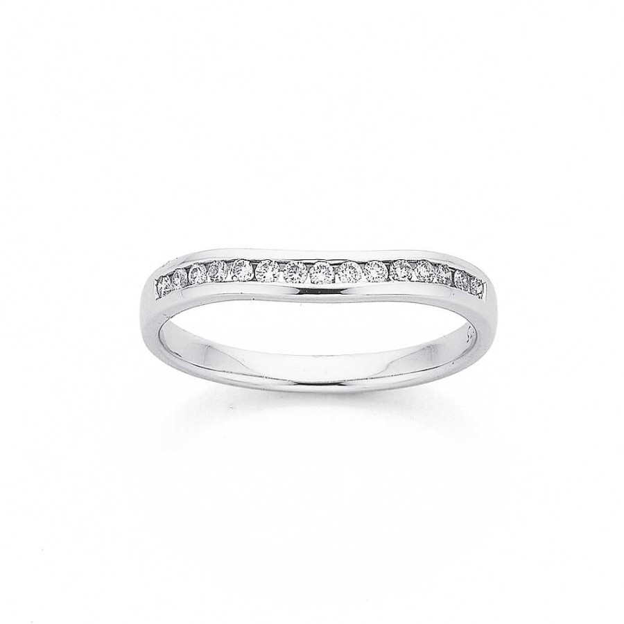 Rings Pascoes | 9Ct White Gold Curved Diamond Band Tdw=.15Ct