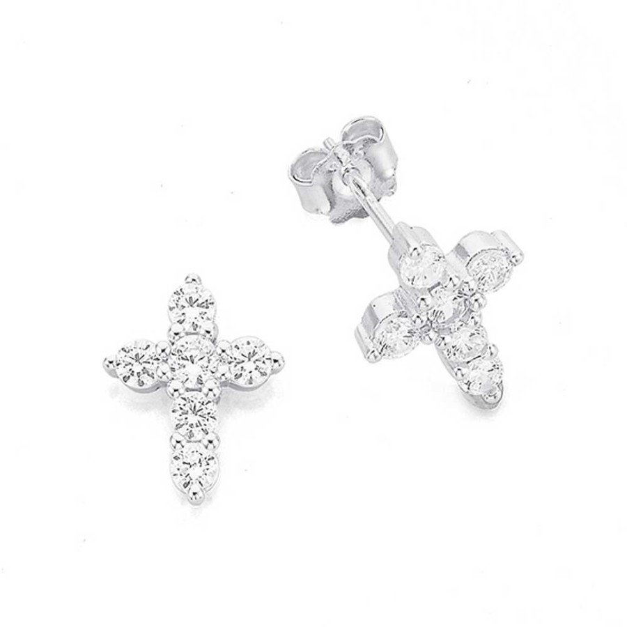 Earrings Pascoes | Sterling Silver Cubic Zirconia Cross Stud Earrings