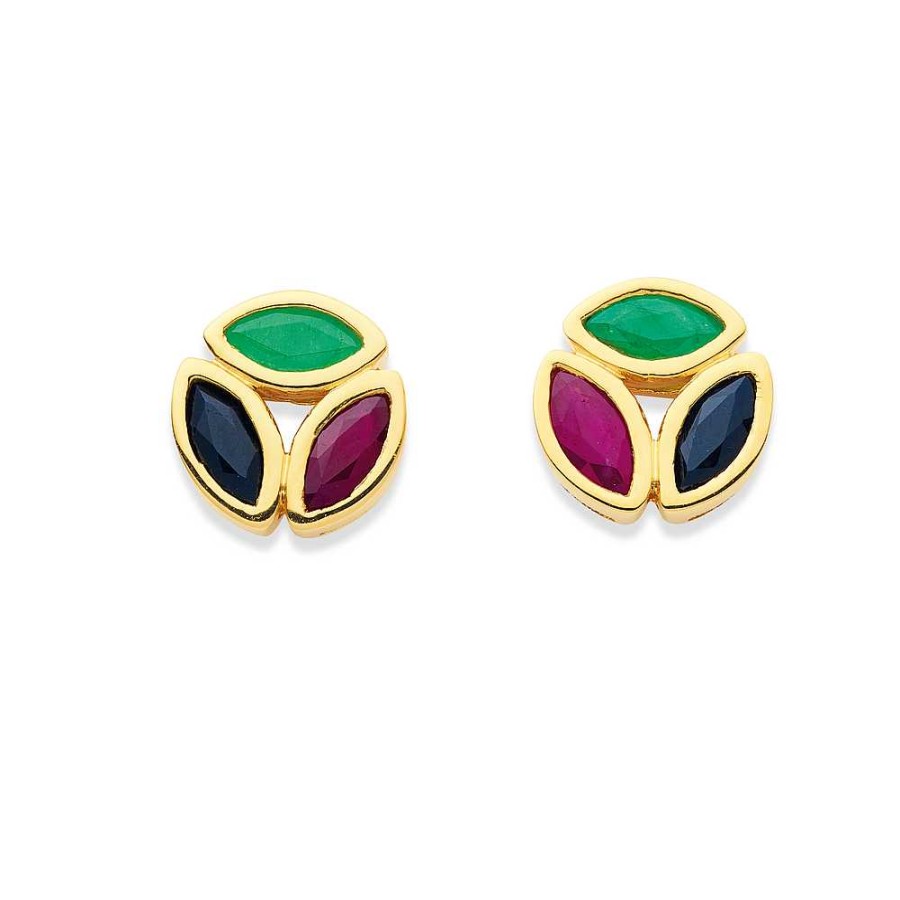 Earrings Pascoes | 9Ct Ruby, Black Sapphire, Emerald Earring