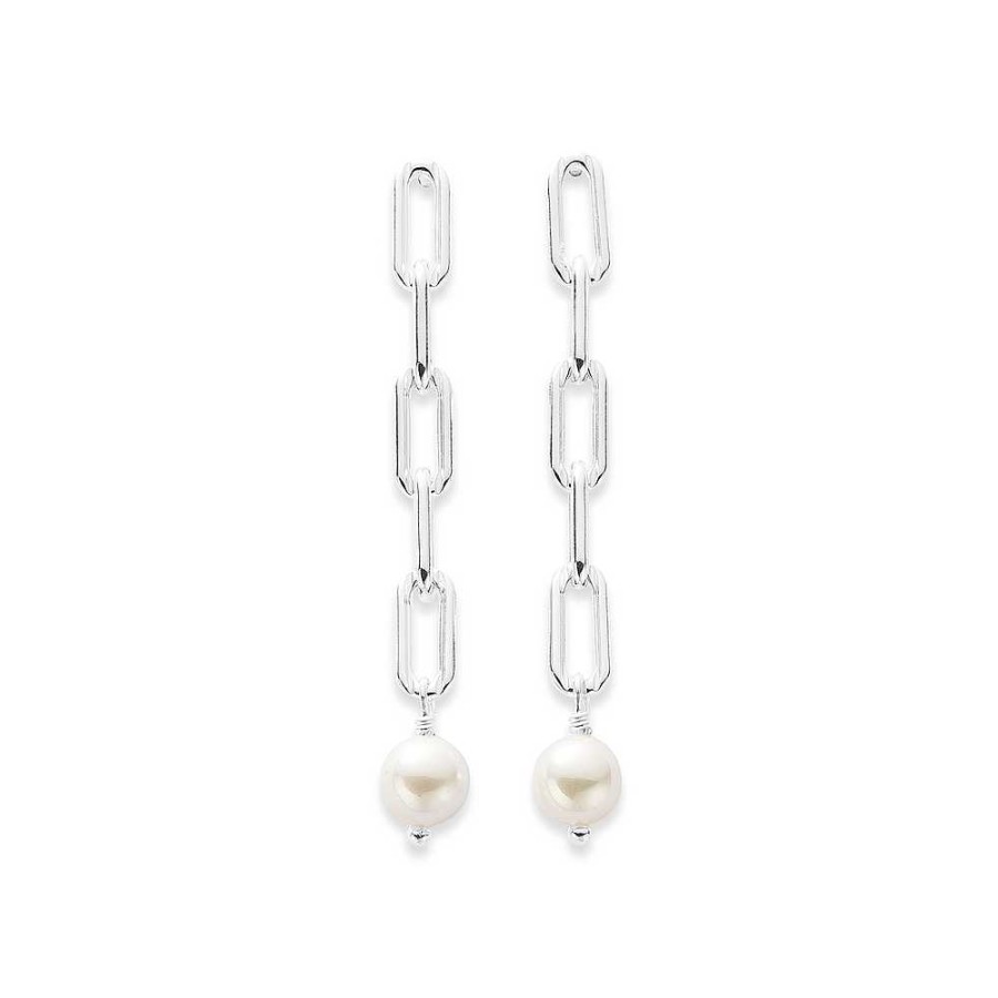 Earrings Pascoes | Sterling Silver Pearl Chain Drop Earrings